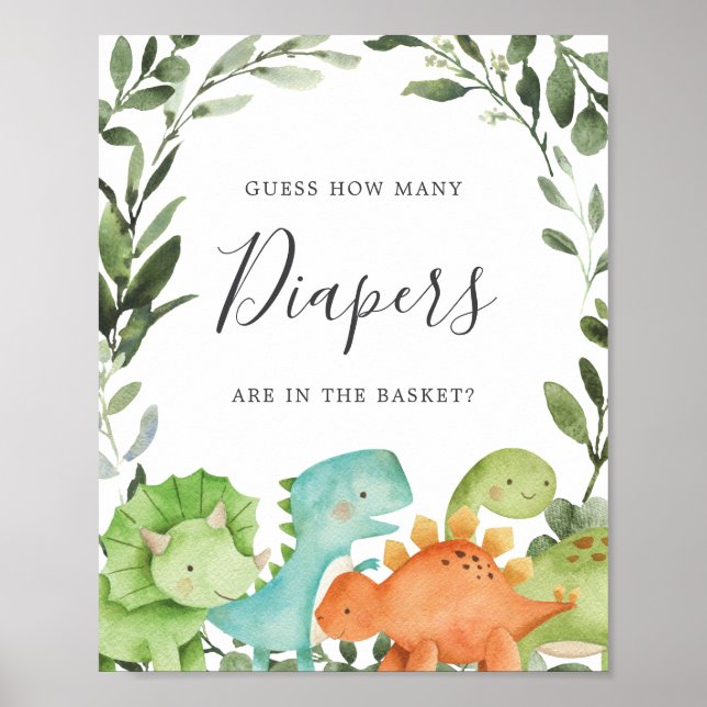 Poster Baby shower Dinosaures Devine Combien de Diapeurs  (Devant)