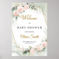 Baby shower d'or d'eucalyptus rose Blush Accueil P
