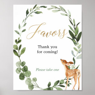 Poster Baby shower doré cerf faveurs signe
