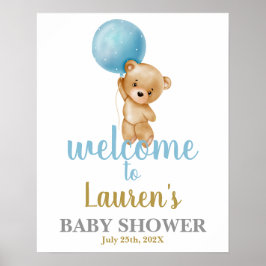 Poster Baby shower d'ours bleu Teddy Boy Panneau de bienv