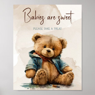 Poster Baby shower d'ours en peluche à l'aquarelle brun d