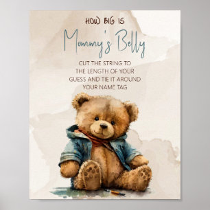 Poster Baby shower d'ours en peluche à l'aquarelle brun d