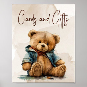 Poster Baby shower d'ours en peluche à l'aquarelle brun d
