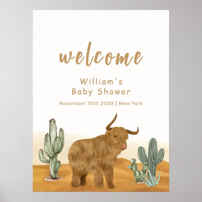 Poster Baby shower du désert de Holy Cow Boho Cactus Bien (Devant)