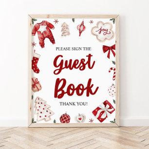 Poster Baby shower du livre d'hôtes Red Winter Christmas