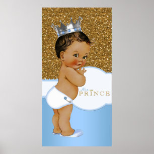 Poster Baby Shower du Prince Bleu et Or