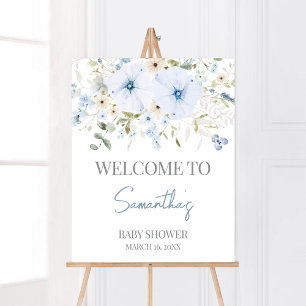 Poster Baby shower Dusty Blue Baby Bloom Bienvenue