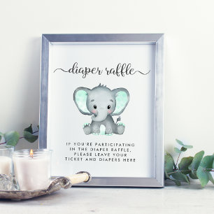 Poster Baby shower éléphant à la menthe