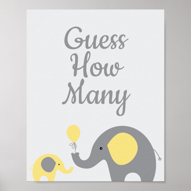 Poster Baby shower Eléphant Jaune Devine Combien de signe (Devant)