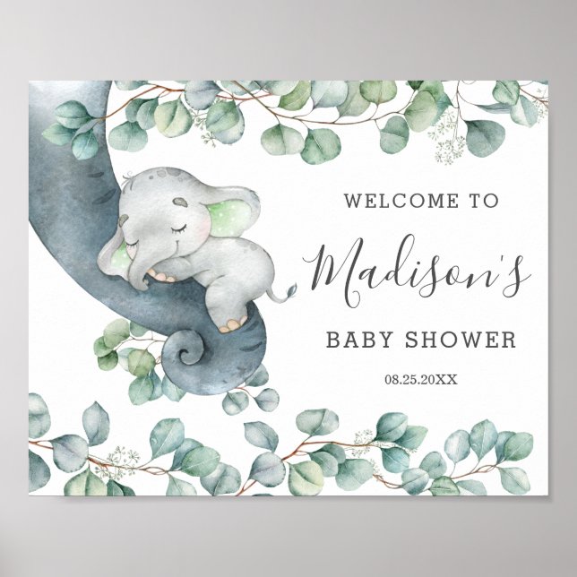 Poster Baby shower Eléphant Neutre Genre (Devant)