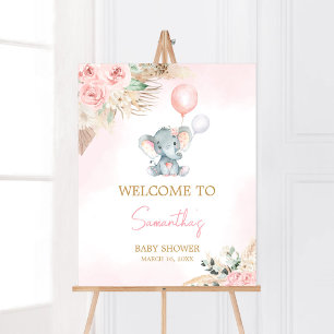 Poster Baby shower Eléphant rose Balloon Bienvenue