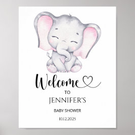 Poster Baby shower Eléphant rose bienvenue