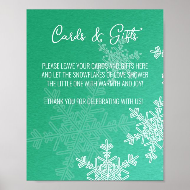 Poster Baby shower Emerald Snowflakes Cartes et enseigne  (Devant)