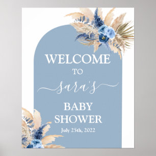 Poster Baby shower en laiton bleu Pampas Symbole de bienv