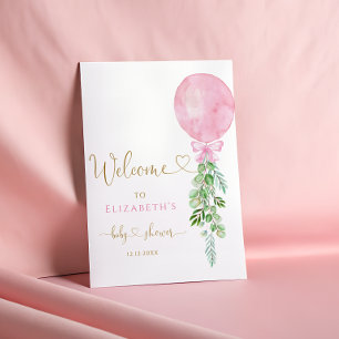 Poster Baby shower Eucalyptus rose Balloon Bienvenue