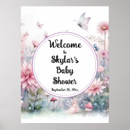 Poster Baby shower Fairy Garden Bienvenue