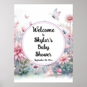 Poster Baby shower Fairy Garden Bienvenue