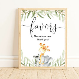 Poster Baby shower faveurs signe safari animaux verdure