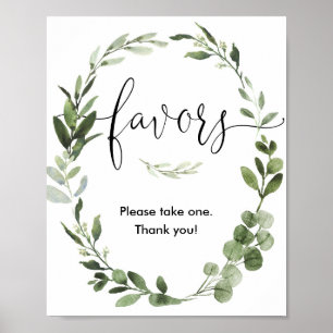 Poster Baby shower faveurs signe verdure wreath élégant
