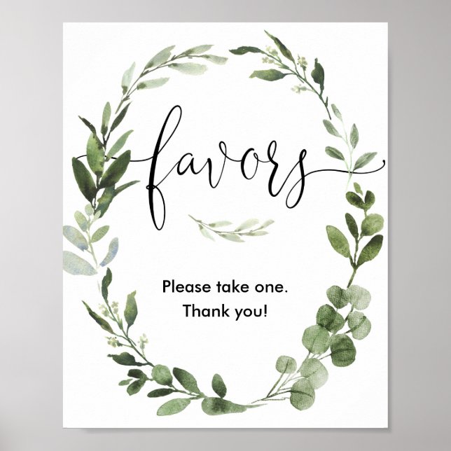 Poster Baby shower faveurs signe verdure wreath élégant (Devant)