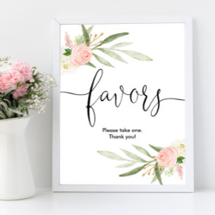 Poster Baby shower faveurs signe vert rose or élégant