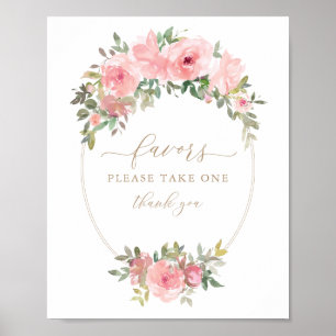 Poster Baby shower Faveurs Signer Rose Or Floral Verdure