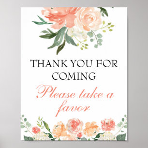 Poster Baby Shower Favor Sign Floral Peach Rustic Sign