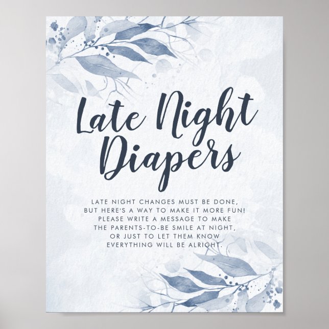 Poster Baby shower Feuille aquarelle Diapositives nocturn (Devant)