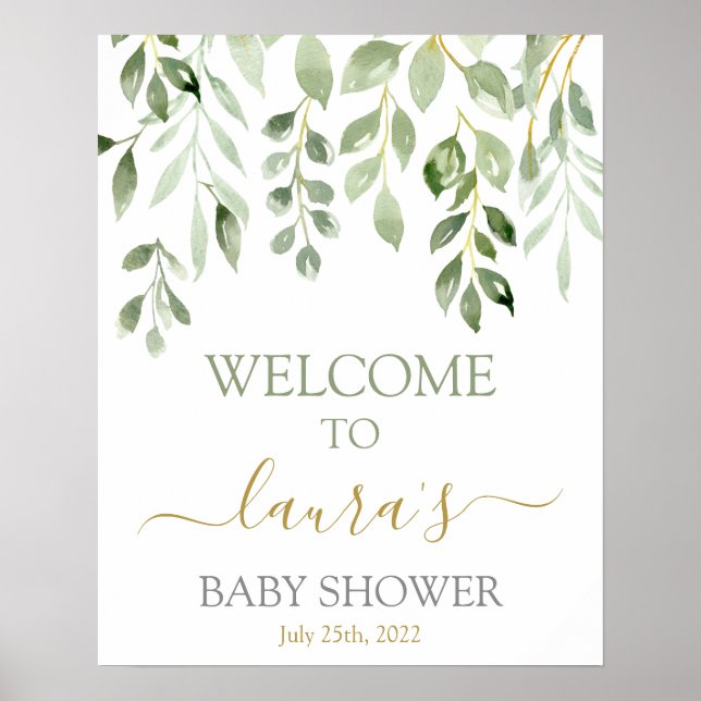 Poster Baby shower Feuille verdoyant Panneau de bienvenue (Devant)