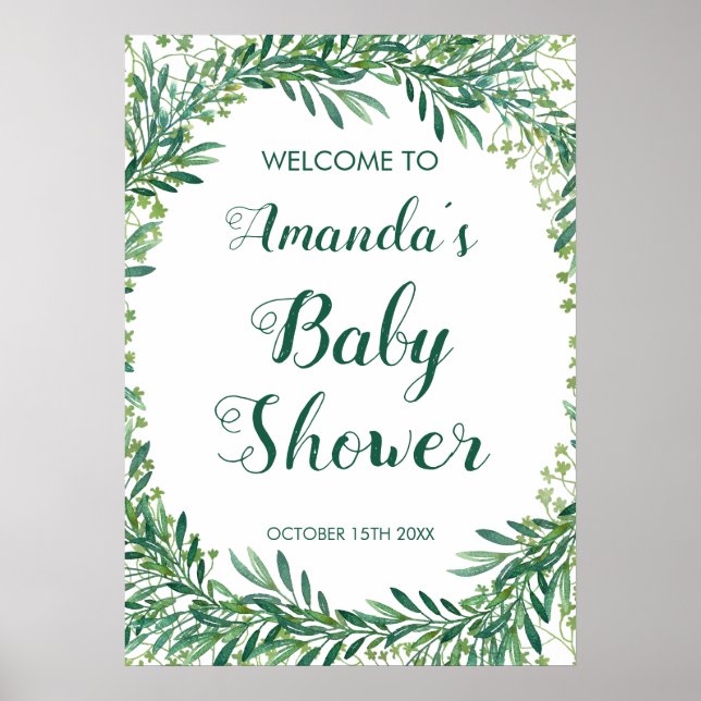 Poster Baby shower Feuille vert (Devant)