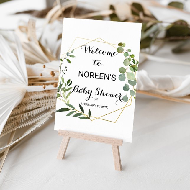Poster Baby shower Feuille vert tropical Bienvenue (Créateur téléchargé)