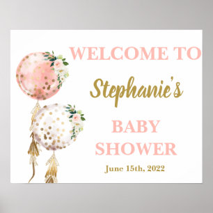 Poster Baby shower fille ballons Signe