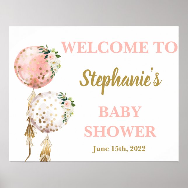 Poster Baby shower fille ballons Signe (Devant)