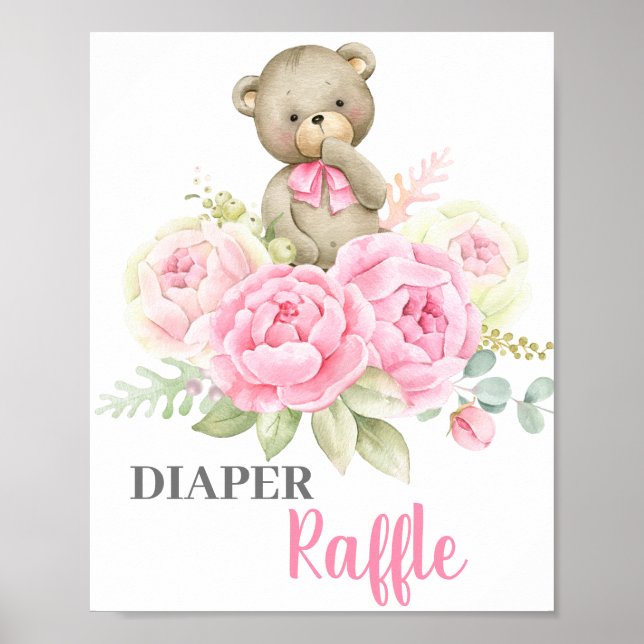 Poster Baby shower Fille Bear Déchets Signe de traphe (Devant)