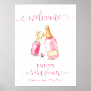 Poster Baby shower Fille de bière Champagne Rose Bienvenu