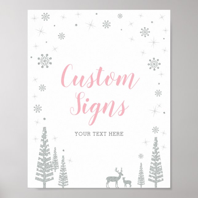 Poster Baby shower fille d'hiver, Anniversaire fête perso (Devant)