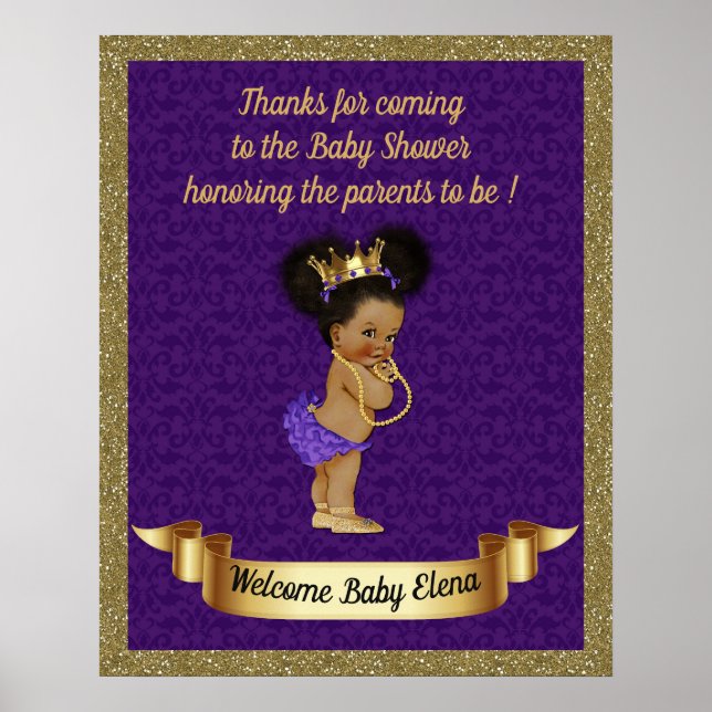 Poster Baby shower fille, Princesse fille, violet, (Devant)