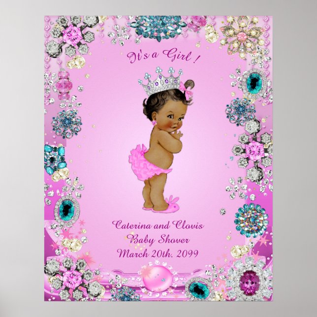 Poster Baby shower fille, Princesse, rose, 16x20 (Devant)