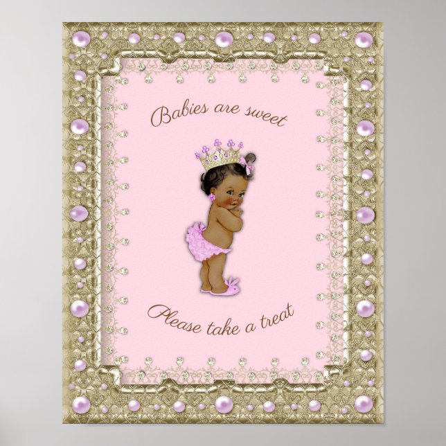 Poster Baby shower fille, princesse, rose, 8,5x11 (Devant)