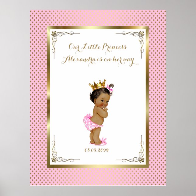 Poster Baby shower fille, rose blanc, élégant,32x41,6 300 (Devant)