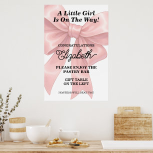 Poster Baby Shower Fille Ruban et Nœud Rose Pâle