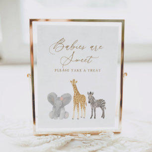 Poster Baby shower Fille Safari Bébés sont doux signe