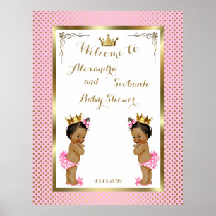 Poster Baby shower Filles TWINS, rose, élégant,40x52 150p