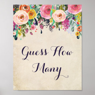 Poster Baby shower Fleur Devinez Combien De Jeu Signe