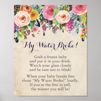 Poster Baby shower Fleur My Water Broke Jeu