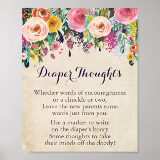 Poster Baby shower Fleur Pensées de couche Jeu Signe