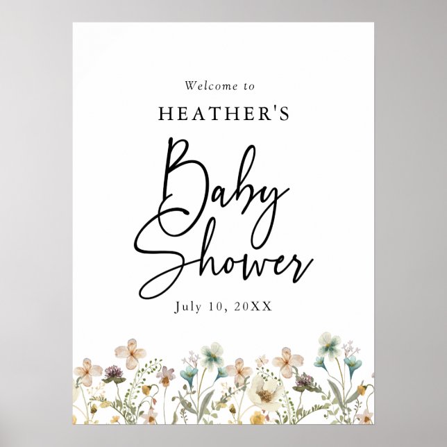 Poster Baby shower fleur sauvage (Devant)