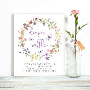 Poster Baby shower fleur sauvage à l'aquarelle