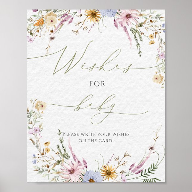 Poster Baby shower Fleur sauvage Aquarelle (Devant)