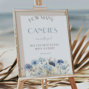 Poster Baby shower Fleur sauvage bleu Combien de bonbons